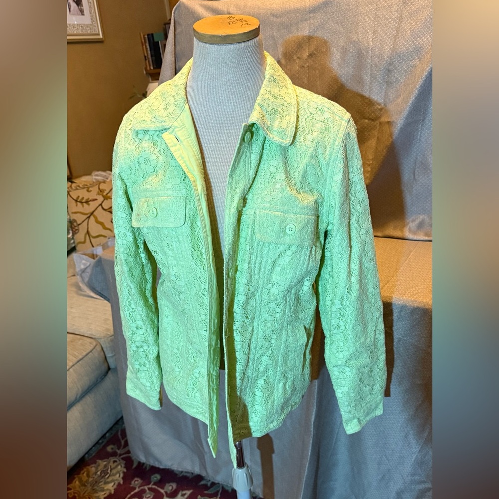 Denim&Co Light Green Lace Jean Jacket